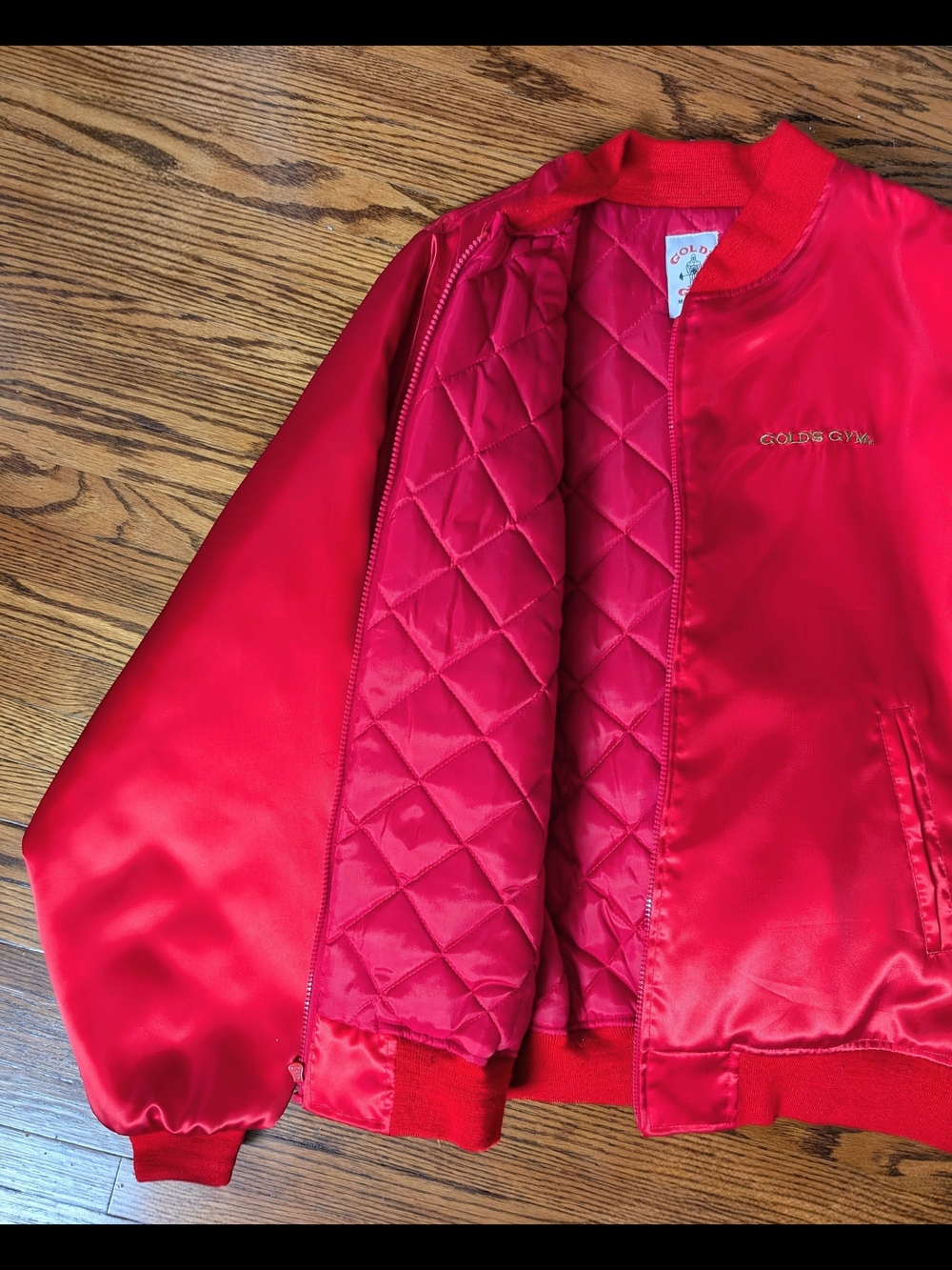 VINTAGE 80s Gold's Gym Satin Bomber Jacket XXL - Red - MINT - Picture 8 of 9